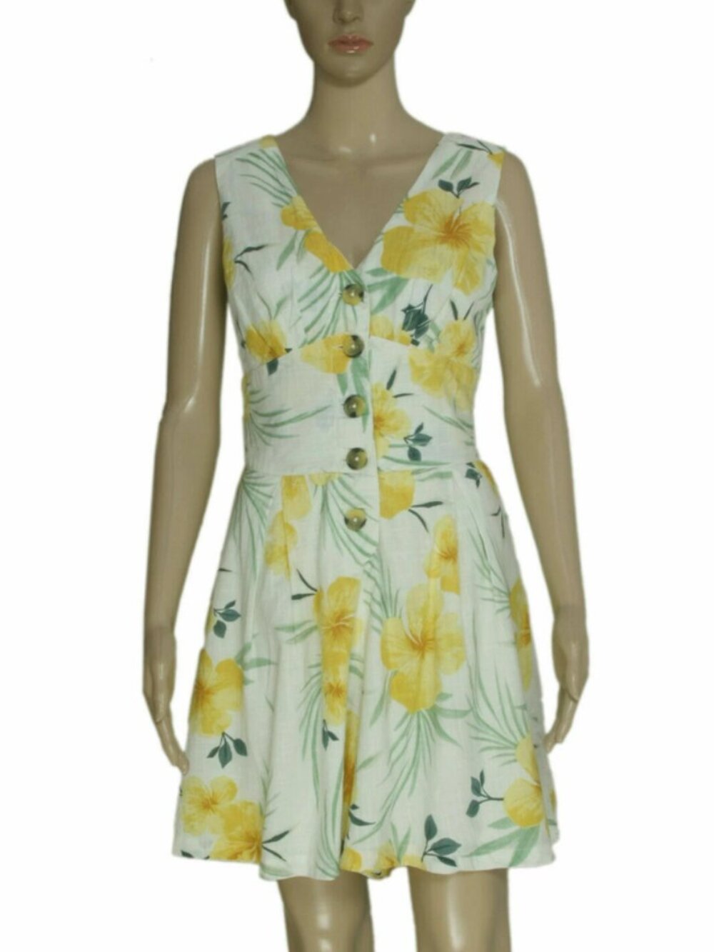 Old Khaki Beautiful Floral Printed Button V Neck Sleeveless Mini Romper M 10